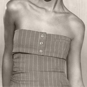 New Zara strapless tan pinstripe top